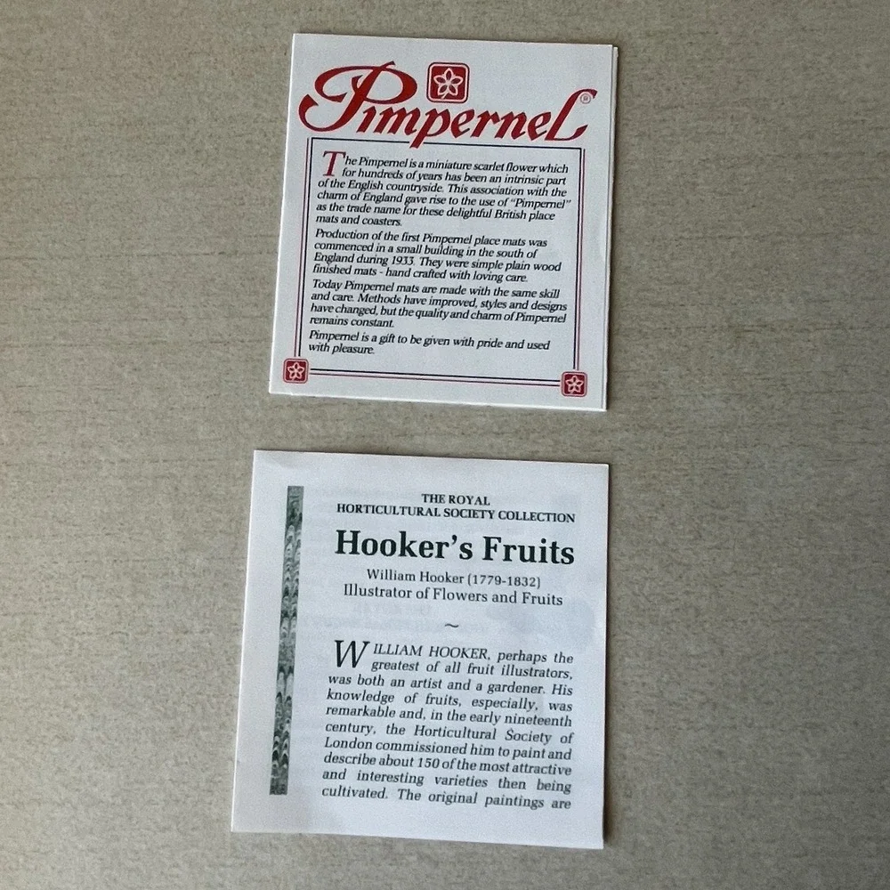 Vintage Pimpernel Placemats Set Of 4 Hooker Fruits Cork Backed Made In Englang